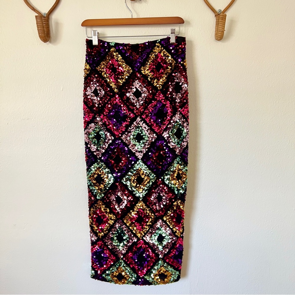 Topshop Black Diamond Sequin Midaxi Pencil Skirt - Picture 3 of 11